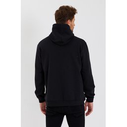 سويت شيرت رجالي أسود بغطاء رأس وجيب كانجارو - مبطن بالقطن Men's Black Hooded Sweatshirt with Kangaroo Pocket - Cotton Lined