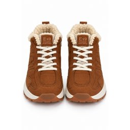 حذاء سنيكرز نسائي شتوي NORTEX من Muggo، مبطن بالفرو، برباط وسحاب، نعل سميك - تان Muggo NORTEX Women's Winter Fur-Lined Sneaker Boots with Zipper & Laces - Tan