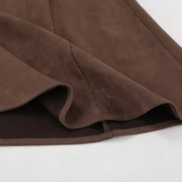 تنورة طويلة من الشامواه بتصميم فرنسي دافئ Autumn Retro Earth Brown Suede Skirt