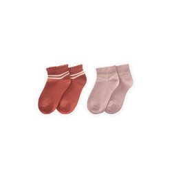 جوارب أطفال باتيك دانتيل مزدوجة الحلقات 5-12 سنة - قرميدي، بودرة Kids' Double-Hoop Guipure Patik Socks 5-12 Years - Terracotta, Powder