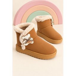 Muggo TOFFE حذاء بوت شتوي بناتي مبطن بالفرو مع فيونكة - توباكو Muggo TOFFE Girls' Winter Fur-Lined Boots with Bow Detail - Tobacco