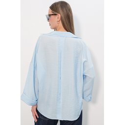 قميص نسائي واسع الأكمام فضفاض 20401 - أزرق Women's Wide Sleeve Oversize Shirt 20401 - Blue