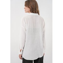 قميص نسائي كتان واسع 20338 - أبيض Women's Oversize Linen Shirt 20338 - White