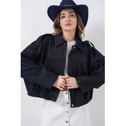جاكيت بومبر نسائي جينز 0737 - كحلي Women's Denim Bomber Jacket 0737 - Navy Blue