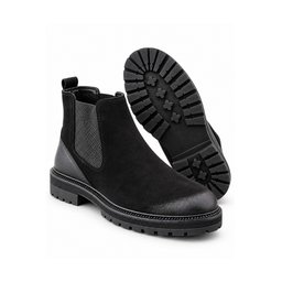 حذاء تشيلسي رجالي Muggo BRAWN جلد طبيعي أسود بنعل سميك Muggo BRAWN Genuine Leather Distressed Toe Elastic Thick Sole Men's Chelsea Boot - Black