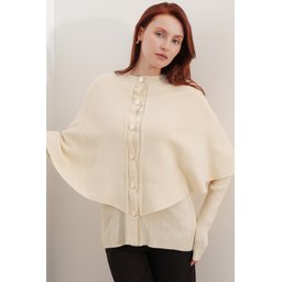 كارديجان نسائي تريكو بستايل الكاب 15967 - كريمي Women's Cape Style Knit Cardigan 15967 - Cream