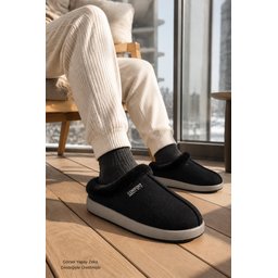 شبشب منزلي رجالي شتوي LAFONT من Muggo مبطن بالفرو ونعل مريح - أسود Muggo LAFONT Men's Winter Home Slippers - Fur Lined, Comfortable Sole - Black