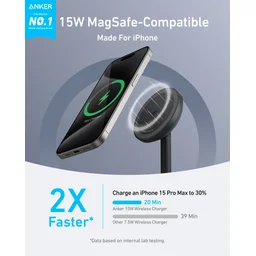 انكر - شاحن لاسكلي مغناطيسي مكتبي مزود بتقنية Qi2 بقوة شحن 15 واط - اسود Anker MagGo Wireless Charger Single Stand 15W Qi2 Black