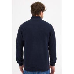 سويت شيرت رجالي كحلي بياقة واقفة وسحاب نصفي، قصة عادية من القطن Men's Navy Standard Fit Half-Zip Stand-Up Collar Cotton Sweatshirt