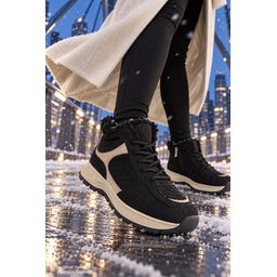 Muggo NORTEX حذاء سنيكرز نسائي شتوي بفرو وسحاب ونعل سميك - أسود Muggo NORTEX Women's Fur-Lined Zipper Thick Sole Lace-Up Winter Sneaker Boots - Black