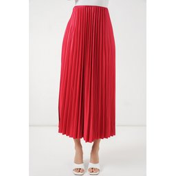 تنورة بليسيه 8009 بمظهر جلدي - أحمر 8009 Pleated Skirt with Leather Look - Red