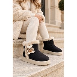 بوت Muggo TOFFE شتوي بناتي مبطن بالفرو مع فيونكة - أسود Muggo TOFFE Girls' Winter Boots - Fur Lined with Bow Detail - Black