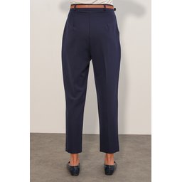 بنطلون نسائي قماشي بحزام 30136 - كحلي Women's Belted Fabric Trousers 30136 - Navy Blue