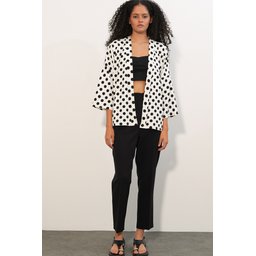 كيمونو نسائي محبوك منقط 5996 - أبيض Women's Knitted Polka Dot Kimono 5996 - White
