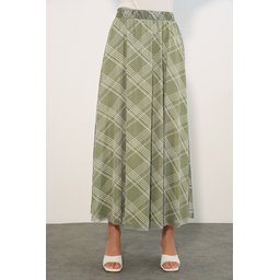 تنورة نسائية مبطنة بنقشة 8075 - لون كاغلا Women's Patterned Lined Skirt 8075 - Çağla Color
