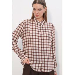 قميص نسائي بنقشة مربعات 3721 - بني غامق Women's Plaid Pattern Shirt 3721 - Dark Brown