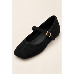 Muggo FLEUR حذاء ماري جين نسائي يومي أسود بكعب مخفي ومقدمة مربعة Muggo FLEUR Women's Mary Jane Flats - Hidden Heel, Square Toe, Single Strap - Black
