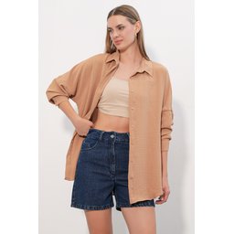 قميص نسائي Aerobin Oversize 20402 - لون بسكويت Women's Aerobin Oversize Shirt 20402 - Biscuit