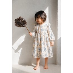 فستان بناتي موسمي بنقشة زهور زرقاء 1-7 سنوات Girls' Seasonal Dress with Blue Floral Pattern 1-7 Years