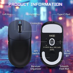 ماوس ألعاب أتاك شارك X8 SE لاسلكي ثلاثي الاتصال وقابل للشحن ATTACK SHARK X8 SE Tri-Mode Wireless Rechargeable Gaming Mouse