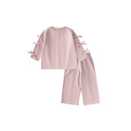 طقم سويت شيرت مبطن للأطفال 2-8 سنوات - وردي بودرة Kids' Brushed Sweatshirt Set 2-8 Years - Powder Pink
