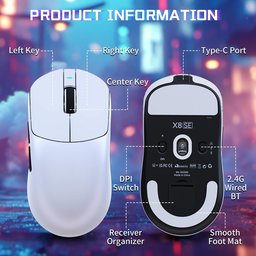 ماوس ألعاب أتاك شارك X8 SE لاسلكي ثلاثي الاتصال وقابل للشحن ATTACK SHARK X8 SE Tri-Mode Wireless Rechargeable Gaming Mouse