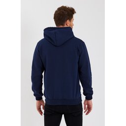 METALIC سترة رجالية بغطاء رأس وسحاب، جيب كنغر، مبطنة بالقطن - كحلي METALIC Men's Navy Hooded Zipper Cardigan with Kangaroo Pocket, Cotton Lined