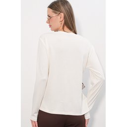 بلوزة نسائية بيضاء بأكمام طويلة وتفاصيل وشاح 40000 Women's Long Sleeve Blouse with Scarf Detail 40000 - White
