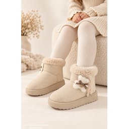 Muggo TOFFE حذاء بوت شتوي بناتي مبطن بالفرو مع فيونكة - بيج Muggo TOFFE Girls' Winter Fur-Lined Boots with Bow Detail - Beige