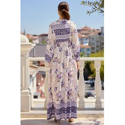 فستان محتشم بنقوش أصيلة 2423 - بنفسجي 2423 Authentic Patterned Modest Dress - Purple