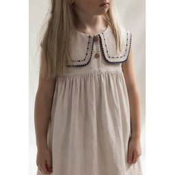 فستان كتان بياقة للبنات 2-7 سنوات - لون طبيعي Linen Collar Dress for Girls 2-7 Years - Natural
