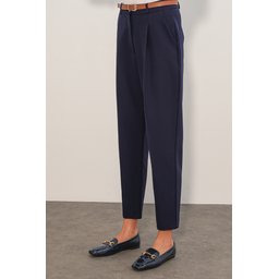 بنطلون نسائي قماشي بحزام 30136 - كحلي Women's Belted Fabric Trousers 30136 - Navy Blue