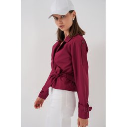 ترنشكوت نسائي قصير بحزام 5970 - خمري Women's Belted Short Trench Coat 5970 - Burgundy