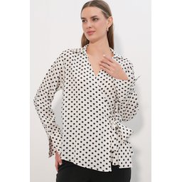 بلوزة نسائية بنقشة نقاط البولكا ملفوفة - 40036 - أبيض Women's Polka Dot Wrap Blouse 40036 - White