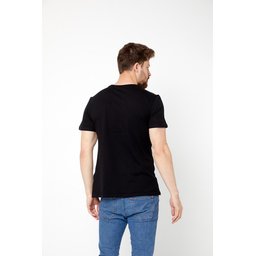 تي شيرت رجالي أسود 100% قطن بقصة عادية وياقة دائرية Men's Black 100% Cotton Regular Fit Crew Neck Basic T-Shirt