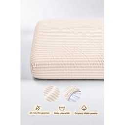 شرشف سرير موسلين مطاطي مقاوم للماء 60x120x15 سم بيج مخطط سميك Muslin Fitted Waterproof Bed Sheet 60x120x15 cm Beige Thick Striped
