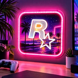 إضاءة حائطية LED بتصميم شعار روكستار ألعاب - ديكور غرف الألعاب Rockstar Games Logo LED Wall Light (Gamer Room Decor)
