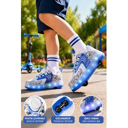 حذاء رياضي Muggo FLOW للأطفال بعجلات وإضاءة - أزرق Muggo FLOW Kids' Light-Up Roller Sneaker Sports Shoes - Blue