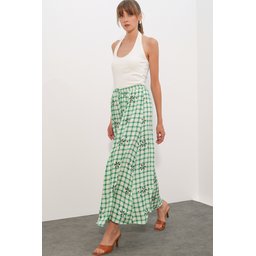 تنورة نسائية طويلة بنقشة مربعات - أخضر - 8065 Women's Long Plaid Skirt 8065 - Green