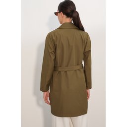 ترنشكوت نسائي قصير بحزام 5990 - كاكي Women's Belted Short Trench Coat 5990 - Khaki