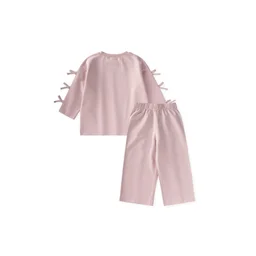 طقم سويت شيرت مبطن للأطفال 2-8 سنوات - وردي بودرة Kids' Brushed Sweatshirt Set 2-8 Years - Powder Pink