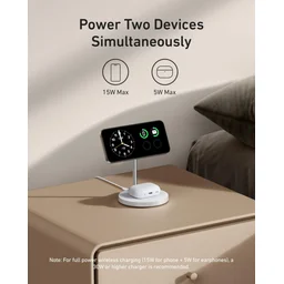 انكر - شاحن لاسكلي مغناطيسي مكتبي مزود بتقنية Qi2 بقوة شحن 15 واط - ابيض Anker MagGo Wireless Charger Single Stand 15W Qi2 White
