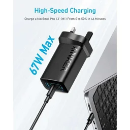 انكر - شاحن جداري 336 يحتوي 3 منافذ وبقوة شحن 67 واط - اسود Anker 336 Charger 67W Black