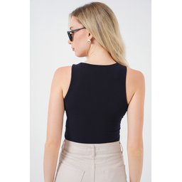بودي نسائي ساندي بياقة رسن وأزرار كبس - كحلي Women's Halter Neck Snap-Button Sandy Bodysuit - Navy Blue