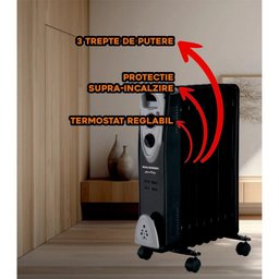 مدفأة زيت كهربائية هاوسبيرغ Hausberg بقوة 2000W – أسود Hausberg HB-8909NG Electric Oil-Filled Radiator - 2000W - Black