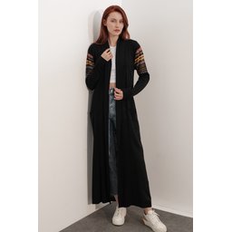 جاكيت كارديجان تريكو طويل 15690 - أسود 15690 Long Knit Cardigan - Black