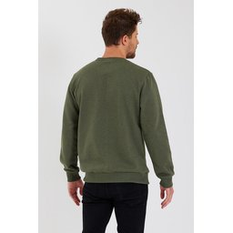 سويت شيرت رجالي بياقة دائرية وتفاصيل ملصق، مبطن بالقطن - كاكي Men's Crew Neck Cotton Lined Sweatshirt with Label Detail - Khaki