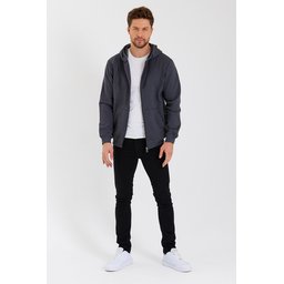 METALIC سترة رجالية بغطاء رأس وسحاب، بجيوب كانجارو، مبطنة بالقطن - أنثراسيت METALIC Men's Hooded Zipper Cardigan with Kangaroo Pockets, Cotton Lined - Anthracite