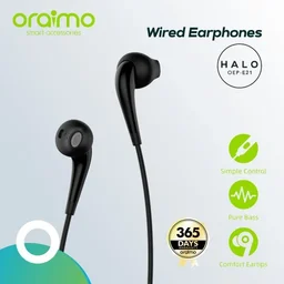 سماعة أذن أورايمو هالو 2S مقاس 3.5 مم، لون أسود Oraimo Halo 2S Earphone 3.5mm Black