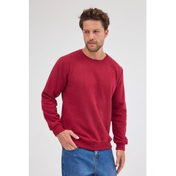 سويتشيرت رجالي أساسي بقصة عادية وياقة دائرية من القطن المخلوط - عنابي Men's Burgundy Standard Fit Cotton Blend Basic Crew Neck Sweatshirt